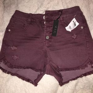 High Waisted Maroon Jean Shorts