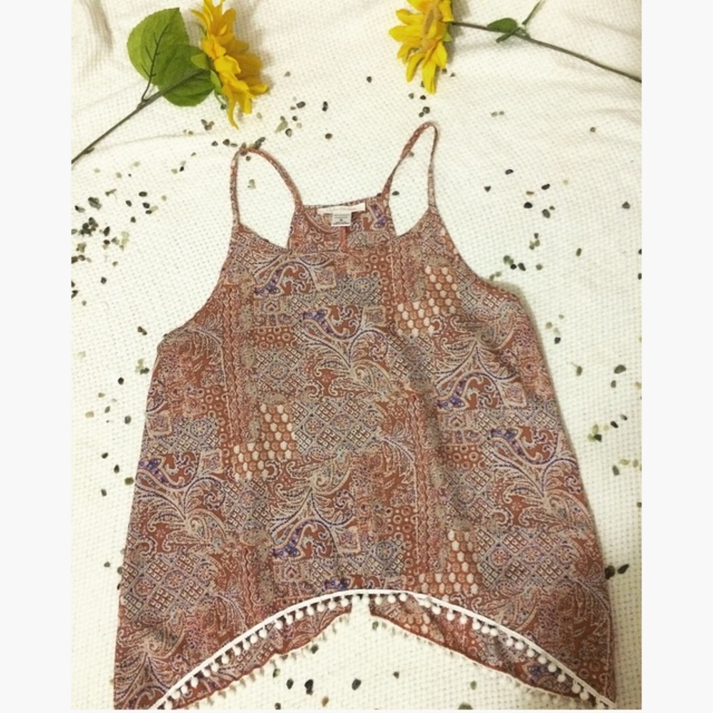 Open back orange paisley top