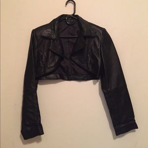 Black Leather Bolero Shrug by CUSTUM Crop Jacket