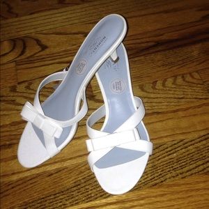 White Bow Low Heeled Sandals