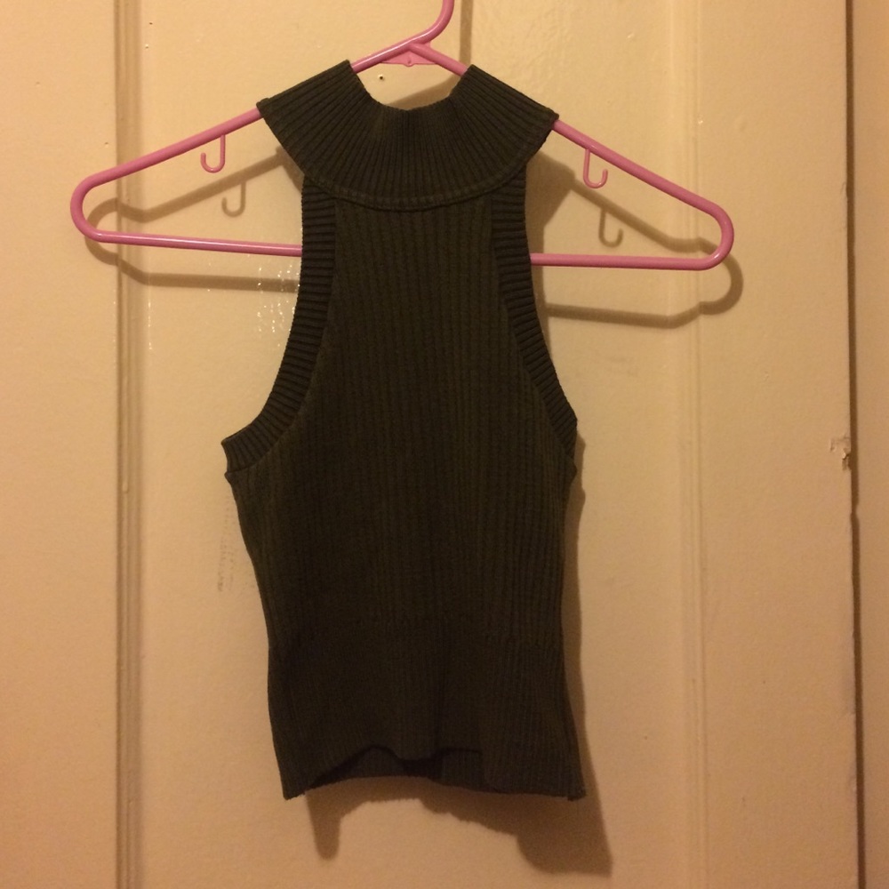 Ribbed Olive Green Mock Neck Crop