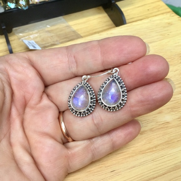 Top Quality Rainbow Moonstone Earrings - Picture 5 of 5