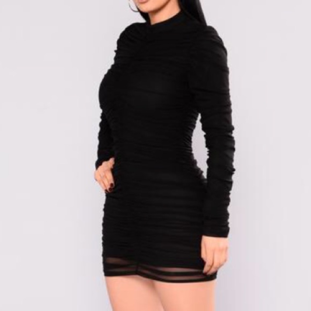 Fashion Nova Black Ruched Mini Dress