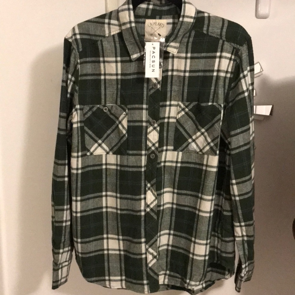 PACSUN Green and White Plaid Flannel