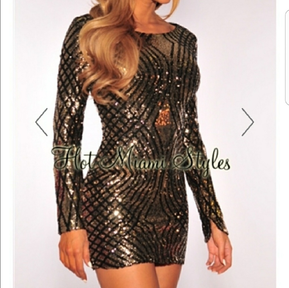Gold/Black Sequin BodyCon Dress