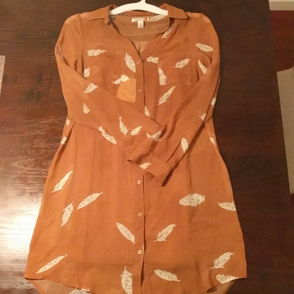 Tan feather print dress