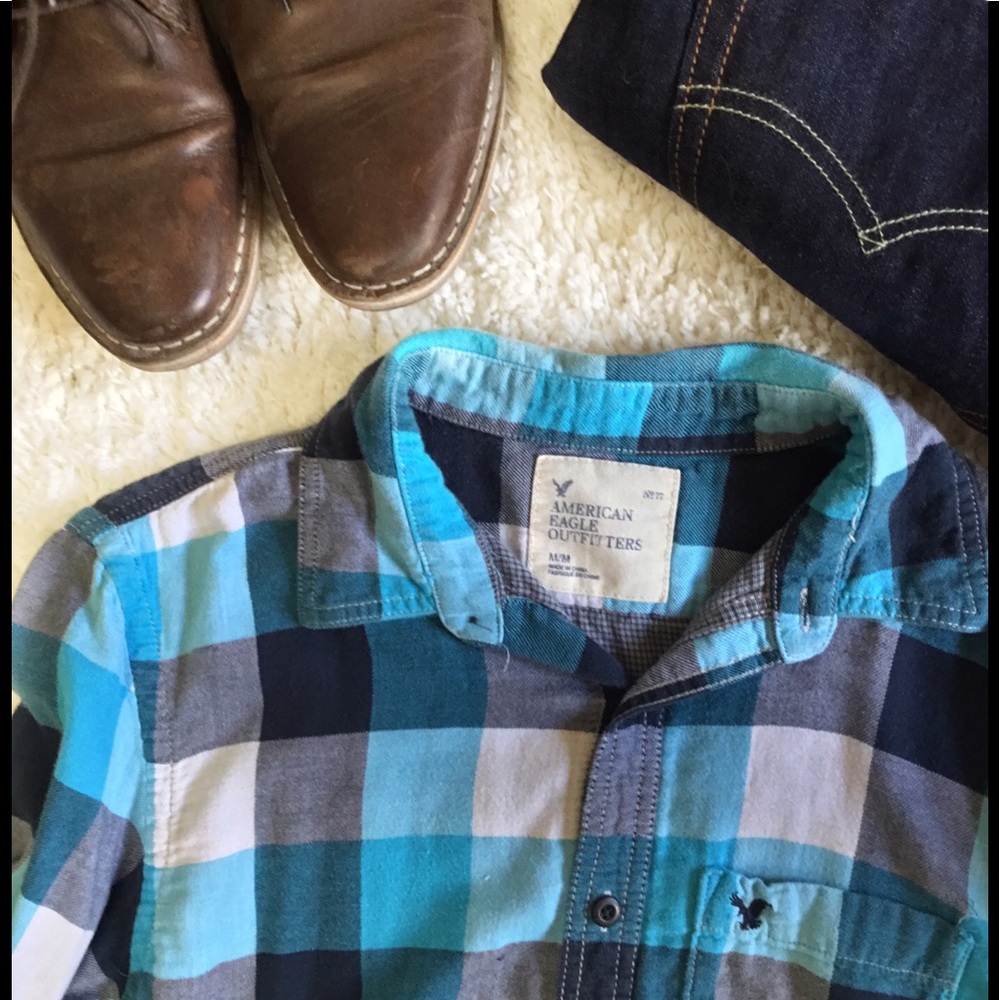 American Eagle Outfitters Blue Flannel Button Down