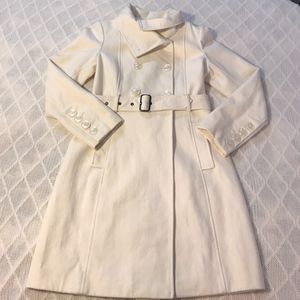 Guess Double Breasted Cream Wool Trench Coat