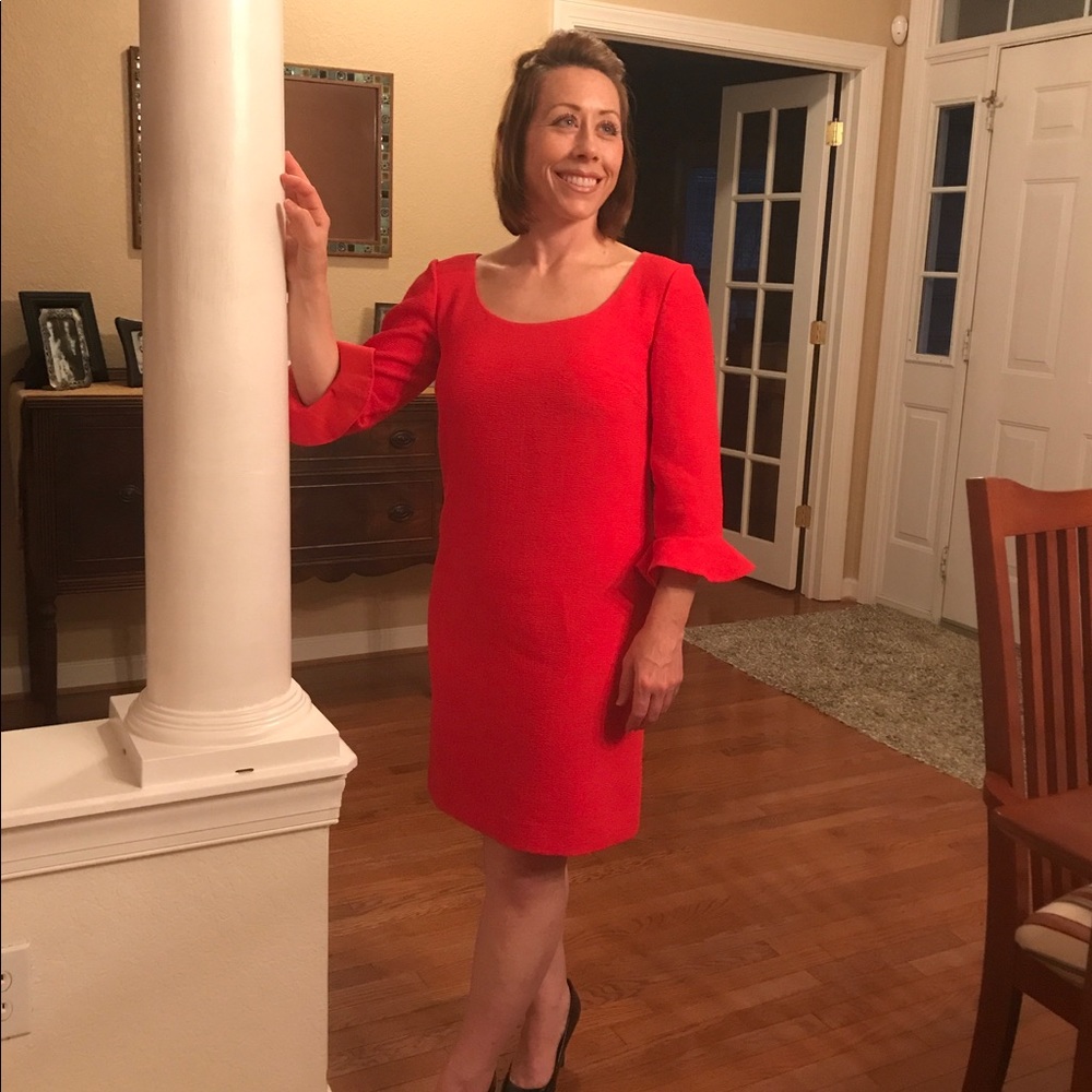 Ann Taylor Red Bell-Sleeve Sheath Dress