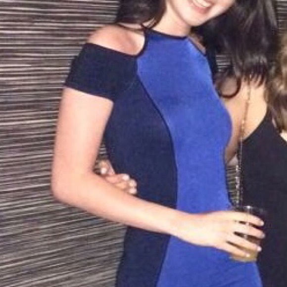 bebe Dresses & Skirts - Bebe BODY CON BLACK & BLUE SPANDEX DRESS