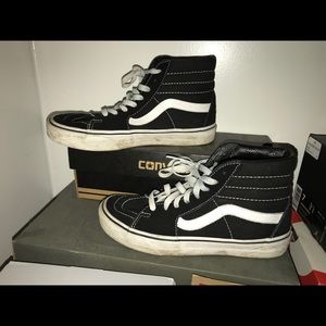 HIGH TOP BLACK AND WHITE VANS!! *used but cheap*