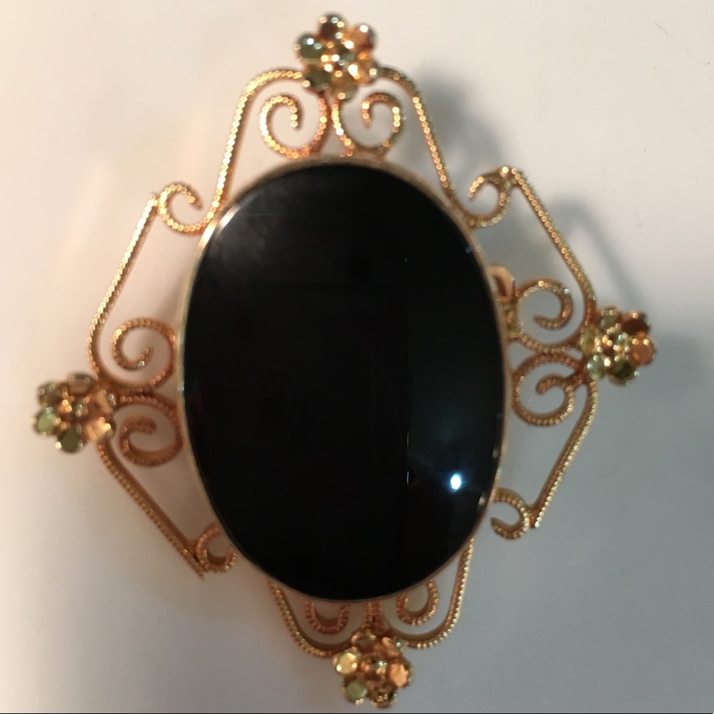 VINTAGE BURT CASSELL ONYX/12K GOLD FILLED PIN