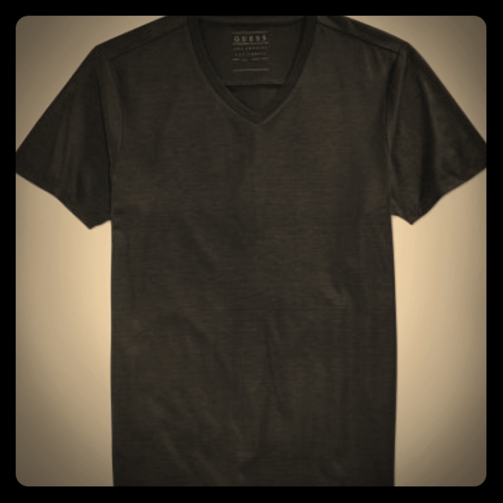 Men's Guess Short Sleeve Shiny Black V-Neck