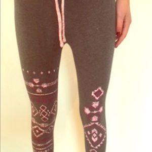 Gray Leggings with Pink and Magenta abstract print