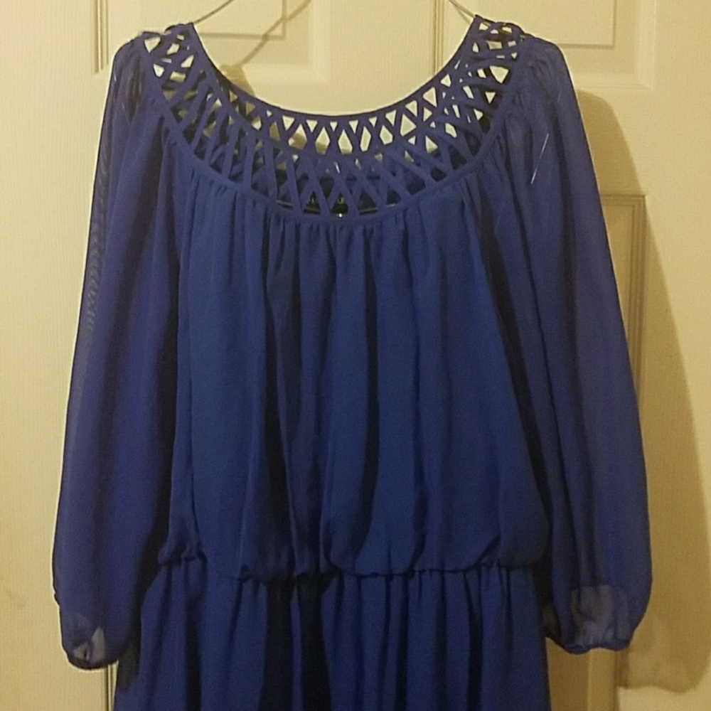 Blue Peasant Dress - Picture 2 of 5