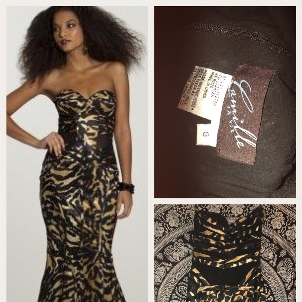 Camille La Vie Long Cocktail printed dress