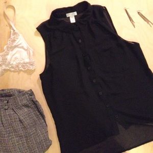 Black sheer button down sleeveless