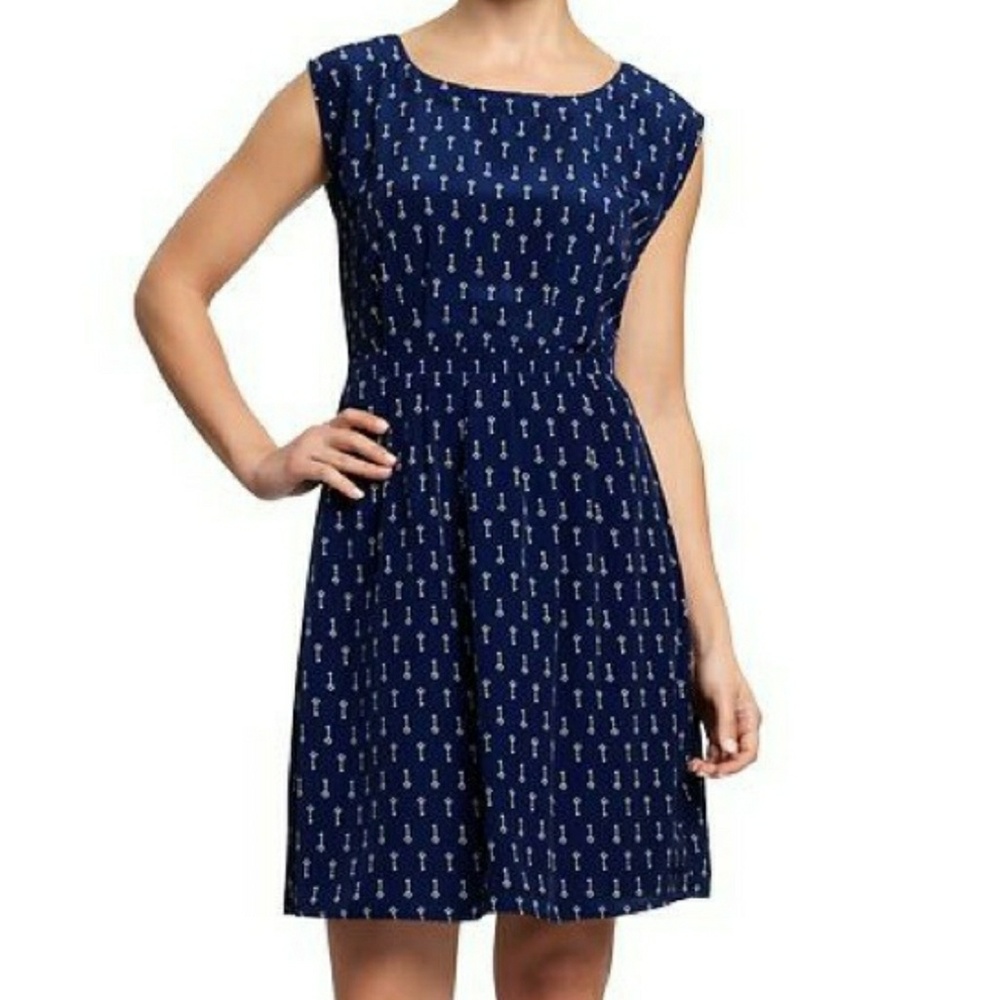 Navy blue key print dress