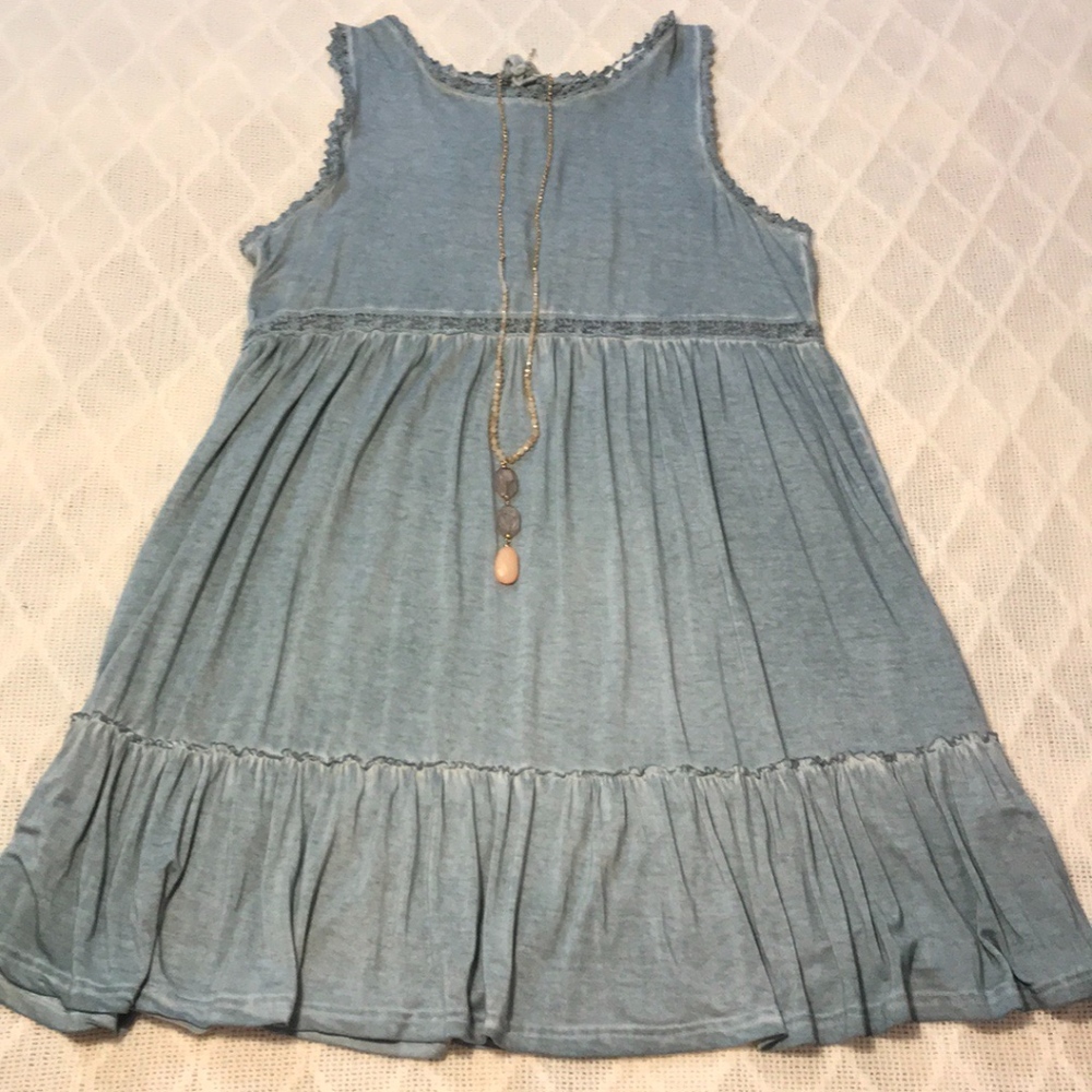 Blue Oversized Babydoll Lace Ruffle Dress