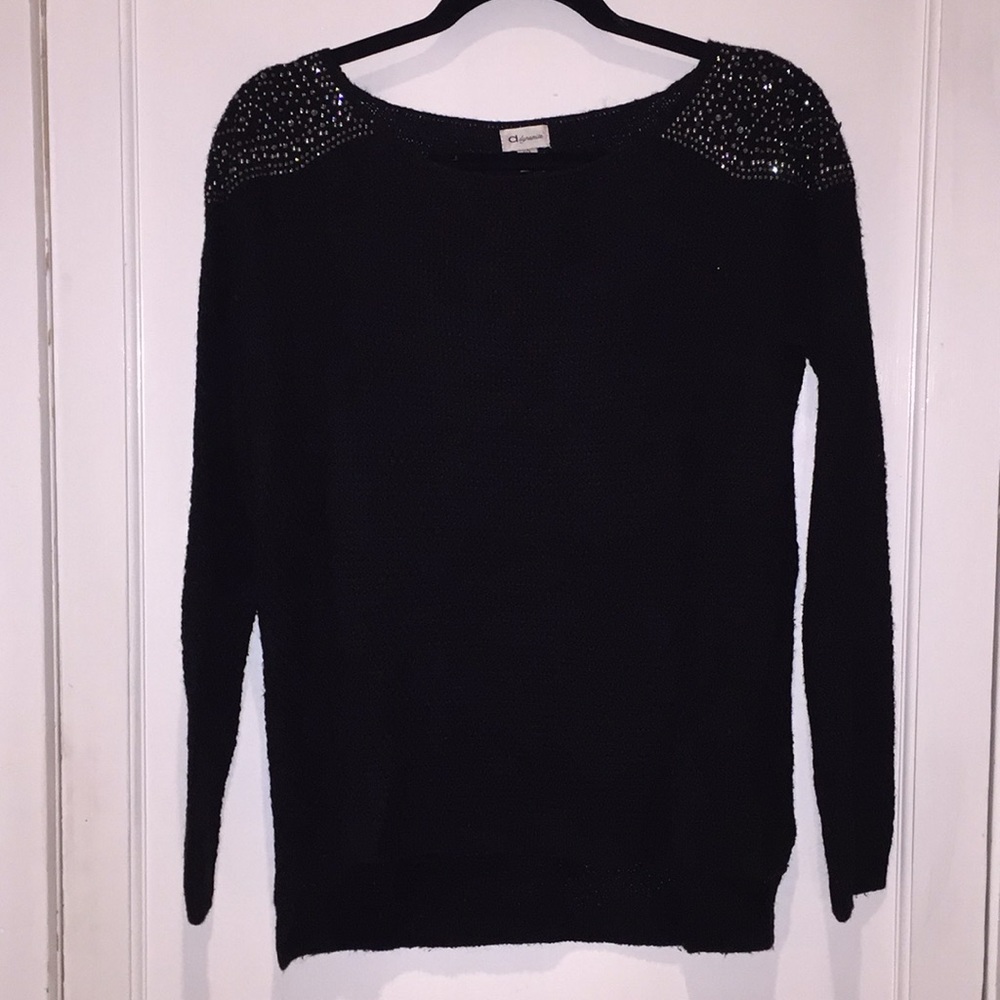 Black sweater with sparkly shoulders