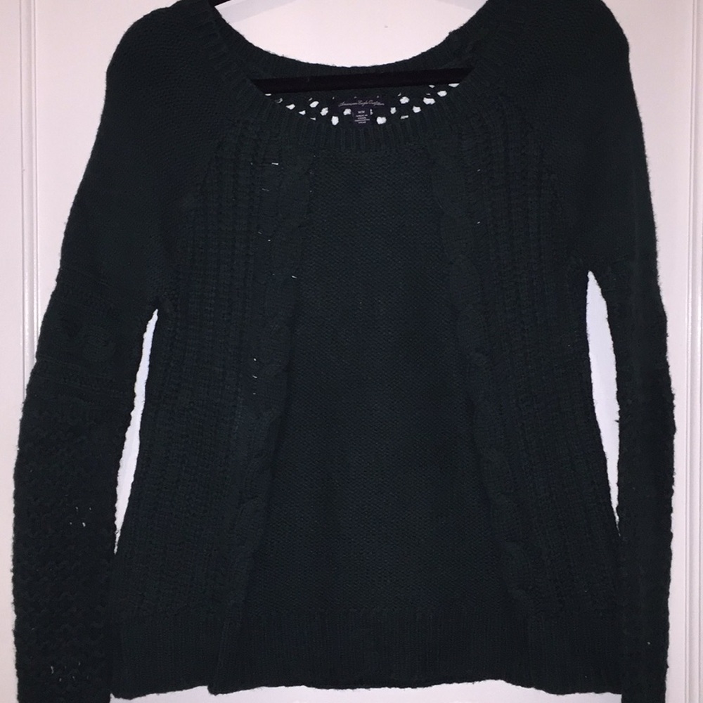 Green cable knit sweater