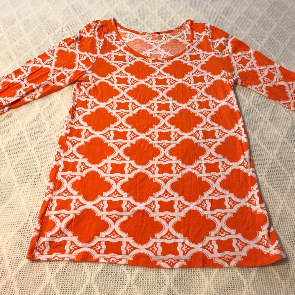 Orange & White Geometric Top
