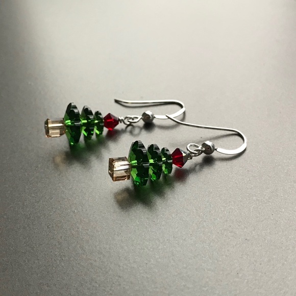Swarovski Christmas Tree Earrings Sterling NEW - Picture 4 of 6
