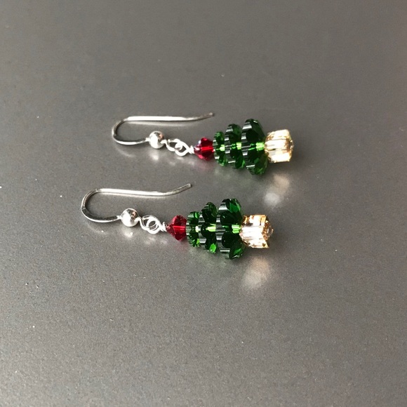 Swarovski Christmas Tree Earrings Sterling NEW - Picture 5 of 6