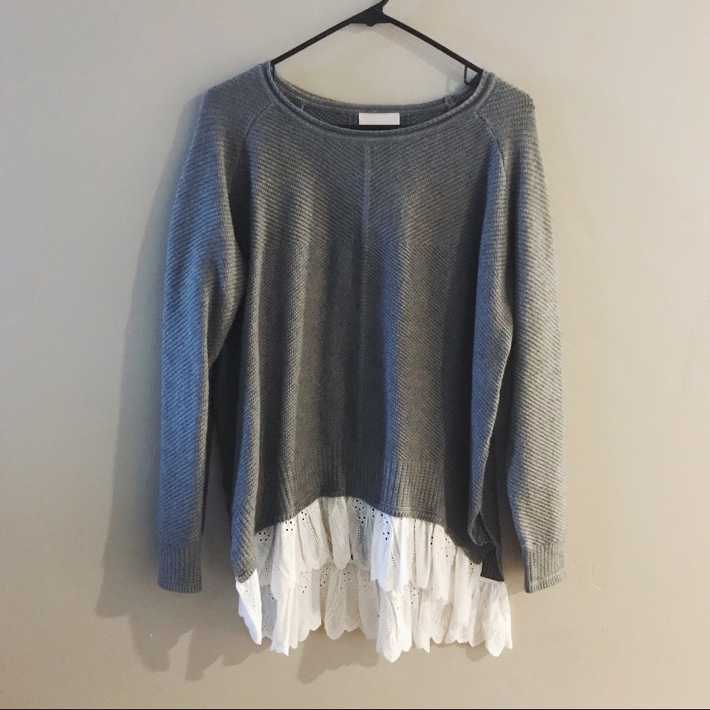 Gray knit sweater with lace detail