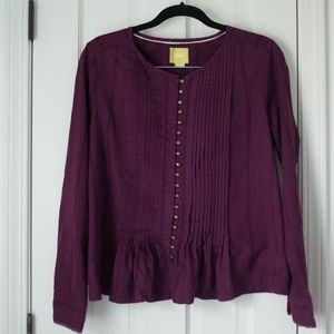 plum Anthropologie Maeve Gelise buttoned blouse