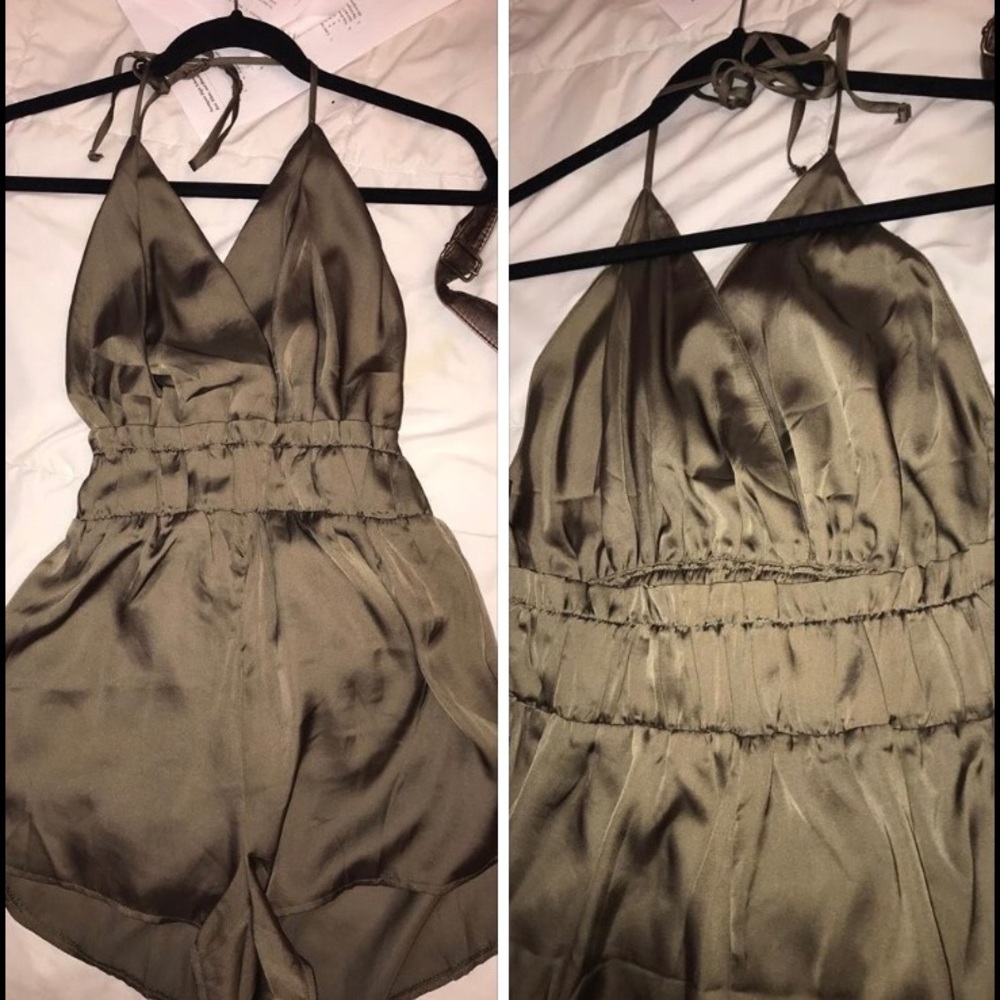 Army green silk romper