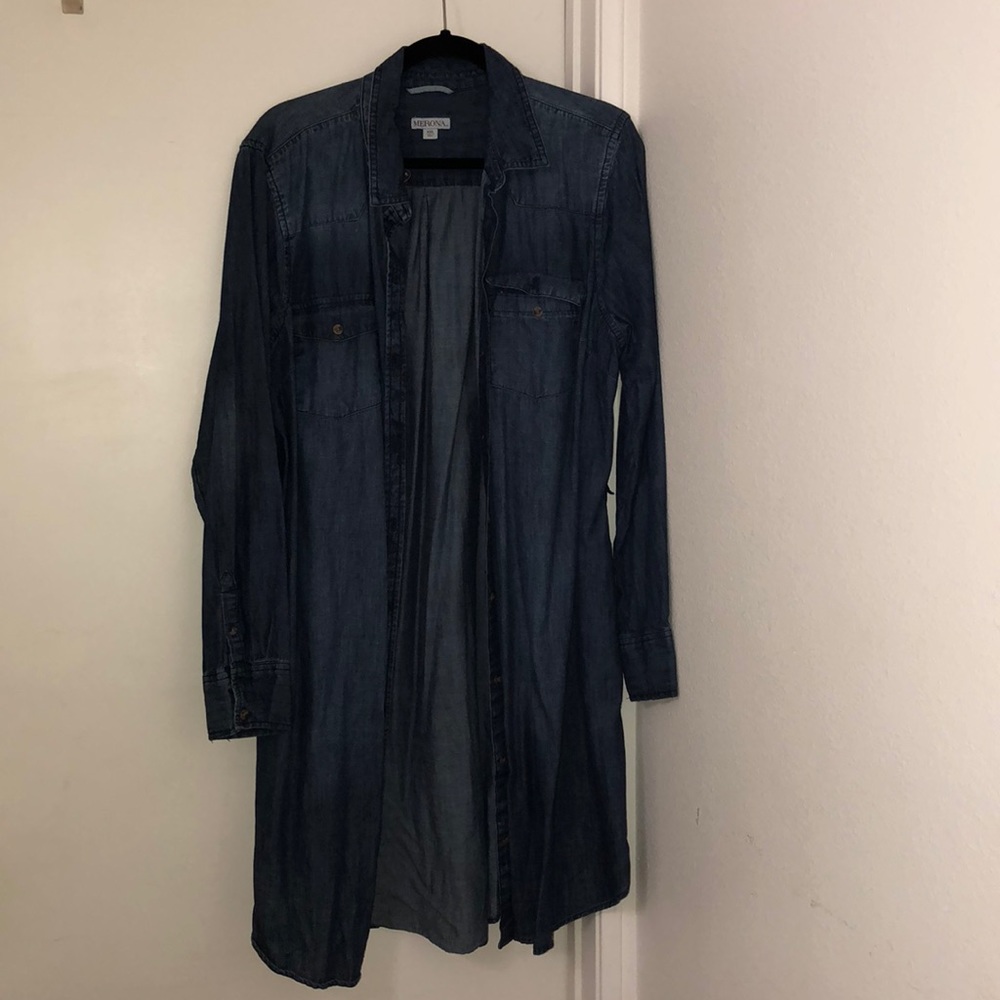 Collar Blue Denim Long Coat