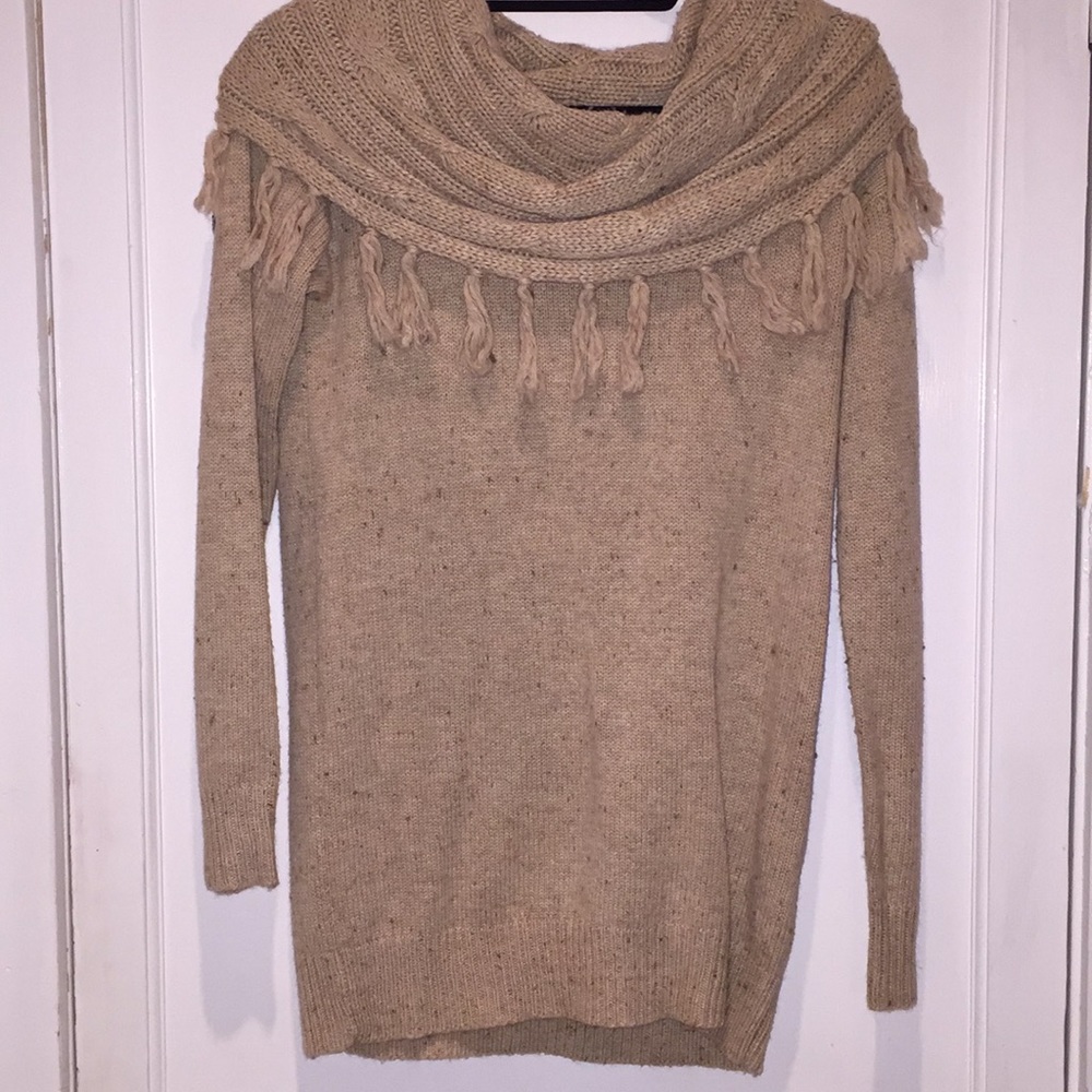 Cowl neck, tassel sweater