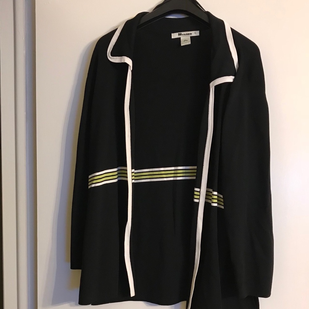 Nygard black cardigan w/ green stripe size 14 / 16