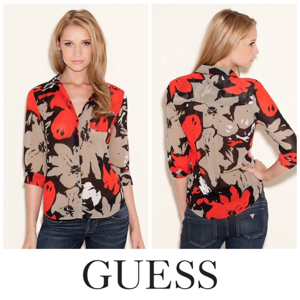 Guess Yvonne Long-Sleeve Floral Shirt