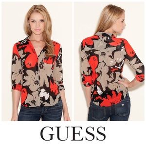 Guess Yvonne Long-Sleeve Floral Shirt