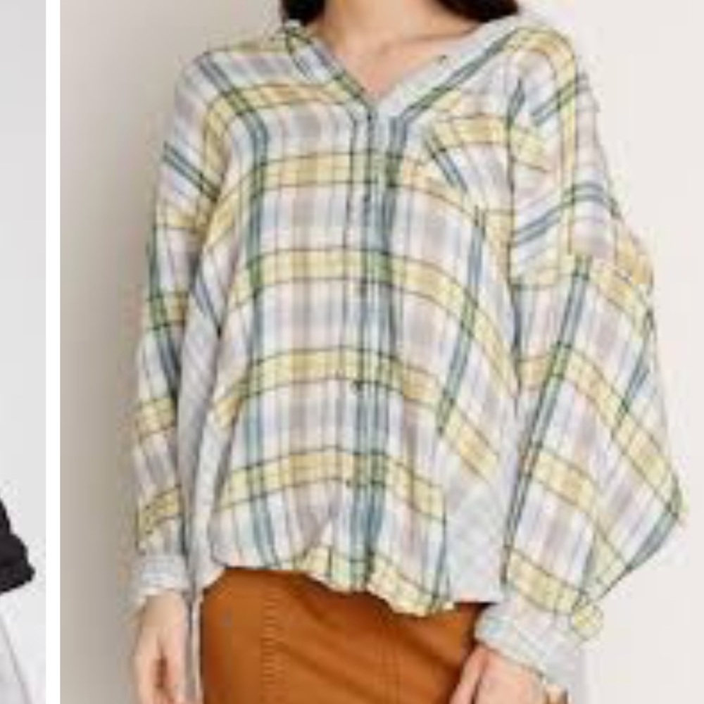Free People Oversized Plaid Shirt Size M NWT