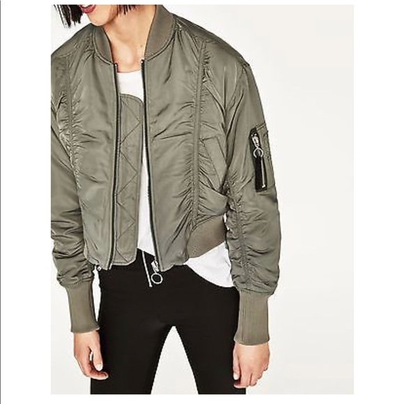 zara green cropped bomber jacket