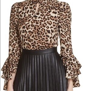 Gracia Leopard Print Ruffle Sleeve Blouse