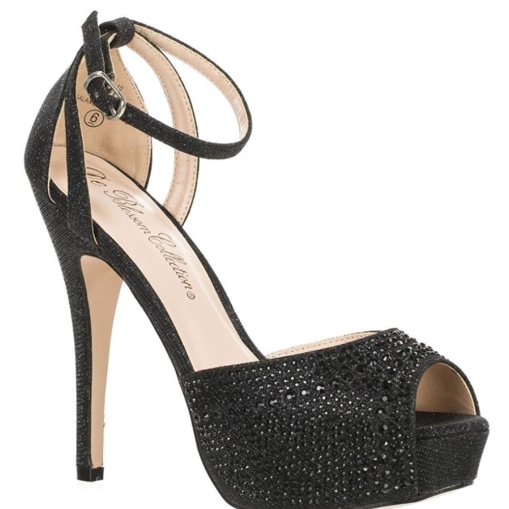 Platform black ankle strap stilettos