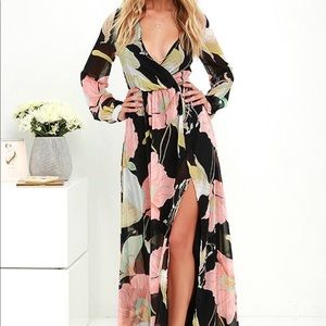 Black Floral Print Maxi Dress