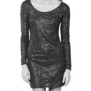 Long sleeve grey sequined mini dress