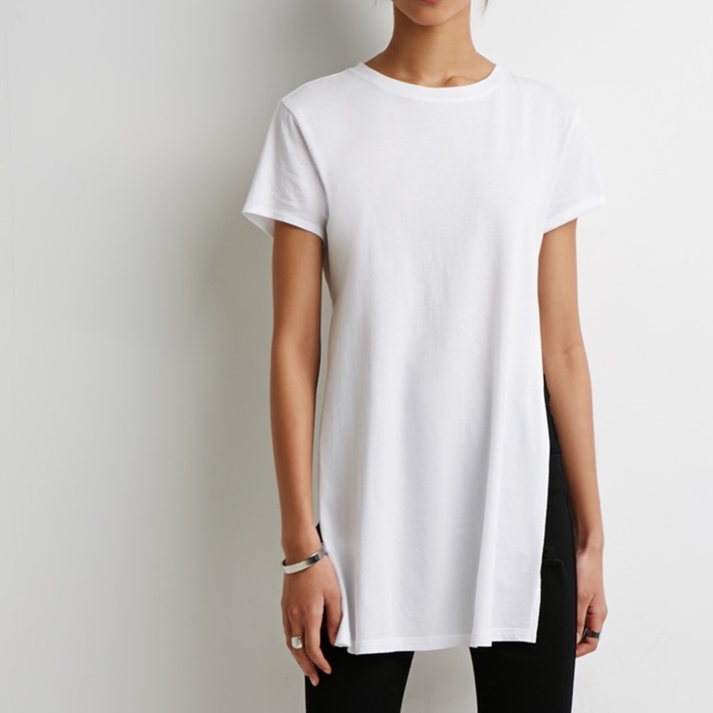 Longline White Tee with Side Slits