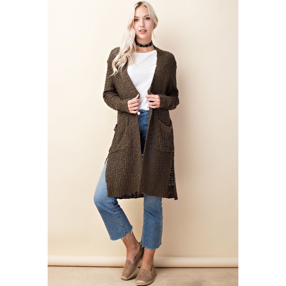 Olive Waffle Knit Cardigan - Picture 2 of 2