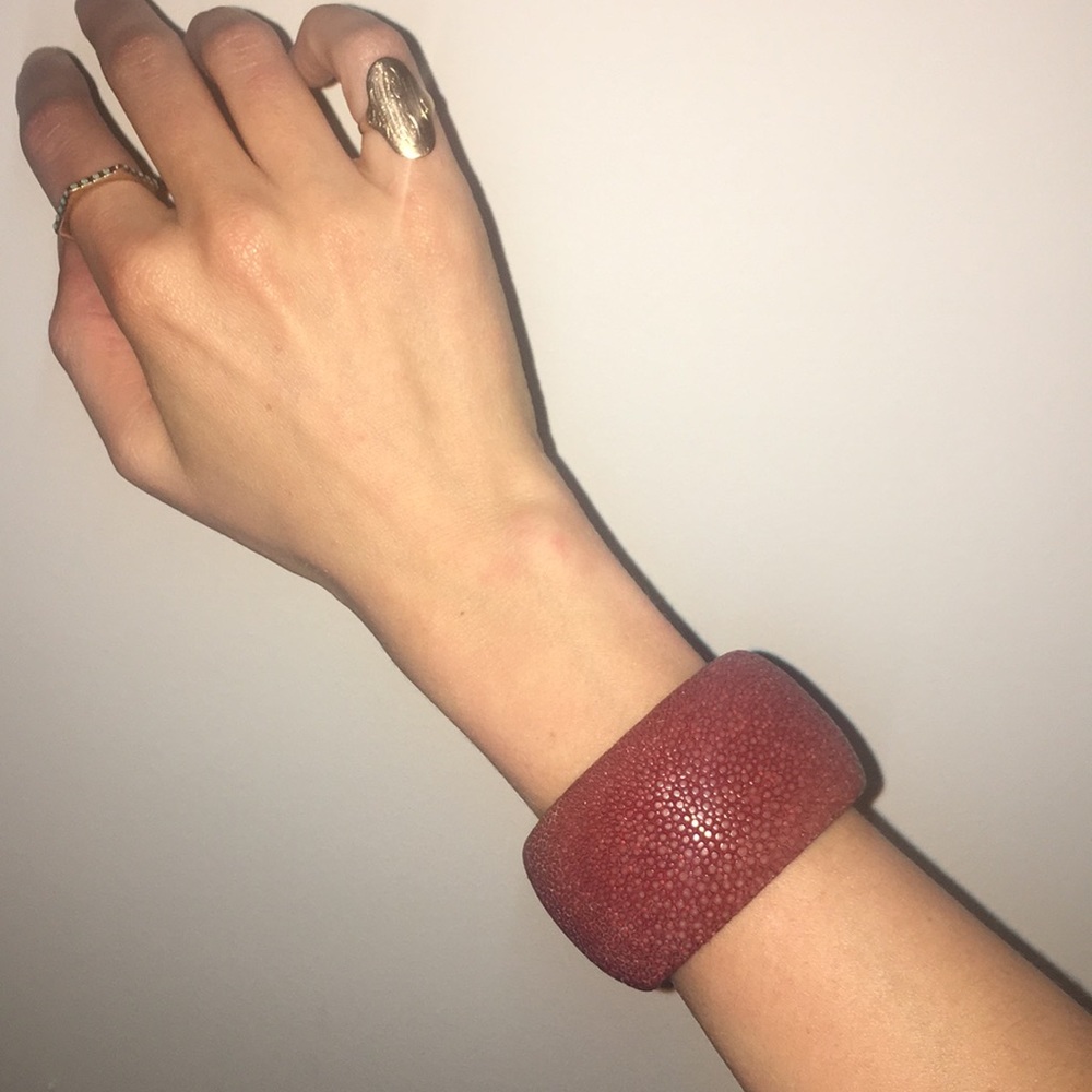 Snakeskin Pattern Leather Cuff Bracelet - image 1