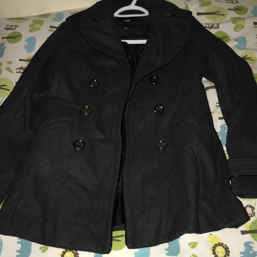 Charcoal gray and black pea coat