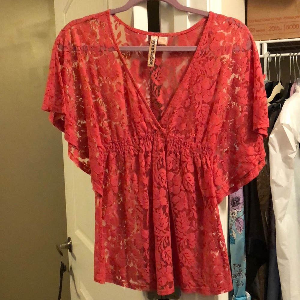 Pink lace butterfly top