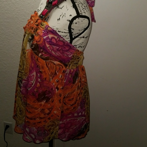 Dots Jeweled Neckline Halter Tie Top Size L - Picture 2 of 7