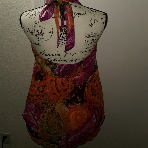 Dots Jeweled Neckline Halter Tie Top Size L - Picture 3 of 7