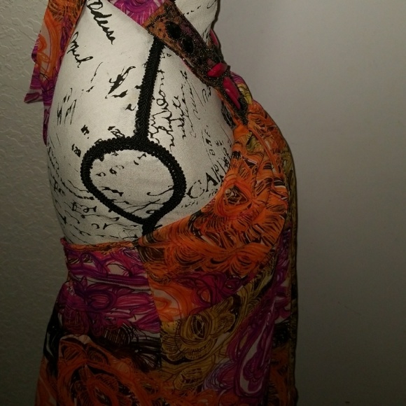 Dots Jeweled Neckline Halter Tie Top Size L - Picture 4 of 7